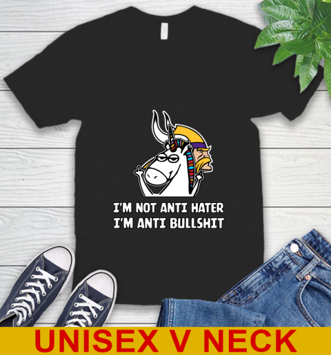 Minnesota Vikings NFL Football Unicorn I'm Not Anti Hater I'm Anti Bullshit V-Neck T-Shirt 2