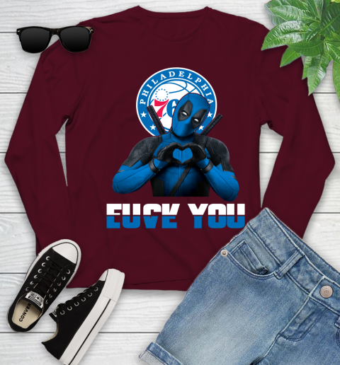 NBA Philadelphia 76ers Deadpool Love You Fuck You Basketball Sports Youth Long Sleeve 6