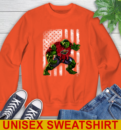 Minnesota Wild Hulk Marvel Avengers NHL Hockey American Flag Sweatshirt 4 Minnesota Wild Hulk Marvel Avengers NHL Hockey American Flag Sweatshirt - Image 4