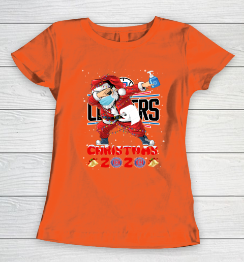LA Clippers Funny Santa Claus Dabbing Christmas 2020 NBA Women's T-Shirt 3