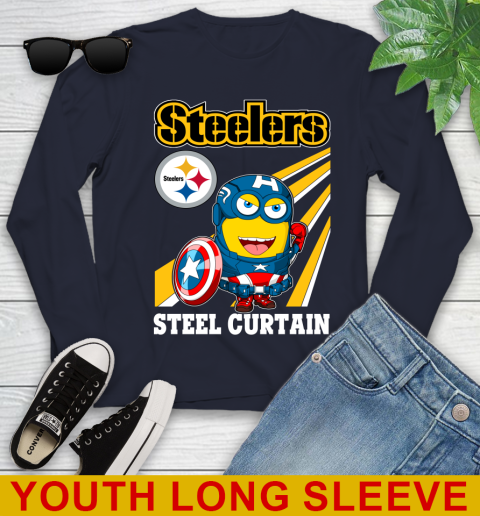 NFL Football Pittsburgh Steelers Captain America Marvel Avengers Minion Shirt Youth Long Sleeve 2