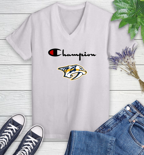 NHL Hockey Nashville Predators Champion Shirt Women's V-Neck T-Shirt