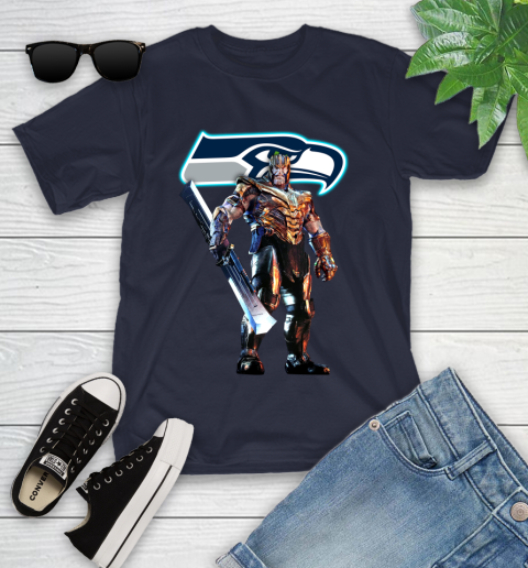 NFL Thanos Gauntlet Avengers Endgame Football Seattle Seahawks Youth T-Shirt 3
