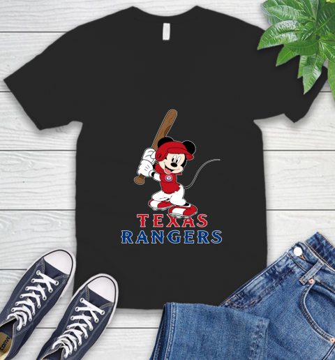 MLB Baseball Texas Rangers Cheerful Mickey Mouse Shirt V-Neck T-Shirt