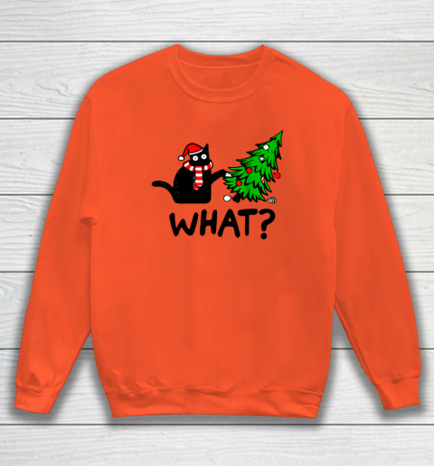 Funny Black Cat Gift Pushing Christmas Tree Over Cat What Sweatshirt 2