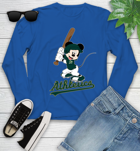 MLB Baseball Oakland Athletics Cheerful Mickey Mouse Shirt Youth Long Sleeve 10