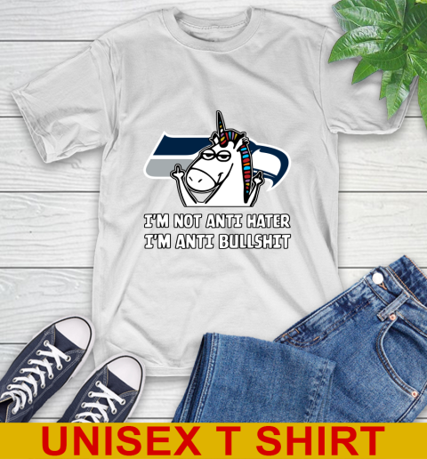 Seattle Seahawks NFL Football Unicorn I'm Not Anti Hater I'm Anti Bullshit T-Shirt