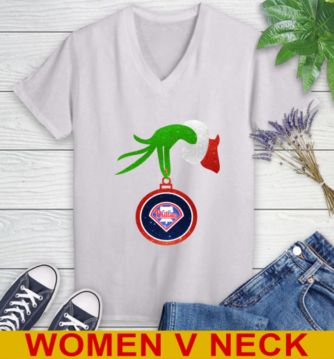 Philadelphia Phillies Grinch Merry Christmas MLB Baseball Women's V-Neck T-Shirt