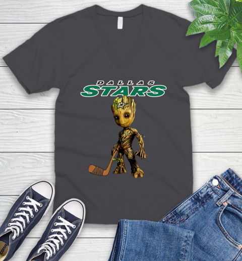 Dallas Stars NHL Hockey Groot Marvel Guardians Of The Galaxy V-Neck T-Shirt 5