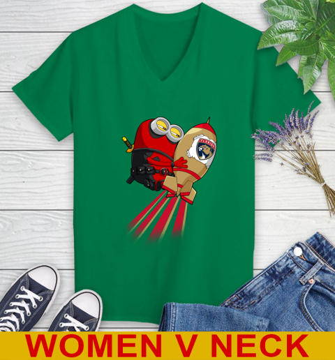 NHL Hockey Florida Panthers Deadpool Minion Marvel Shirt Women's V-Neck T-Shirt 5