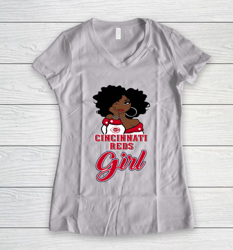 Cincinnati Reds Girl MLB Women's V-Neck T-Shirt 2