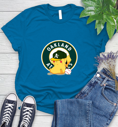 MLB Pikachu Baseball Sports Oakland Athletics Women's T-Shirt 7