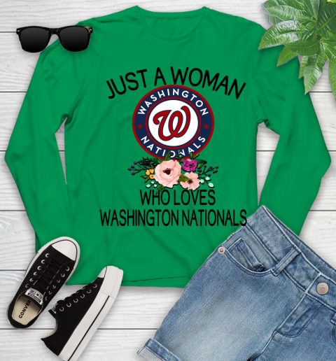 MLB Just A Woman Who Loves Washington Nationals Baseball Sports Youth Long Sleeve 4