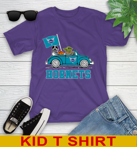 NBA Basketball Charlotte Hornets Darth Vader Baby Yoda Driving Star Wars Shirt Youth T-Shirt 4