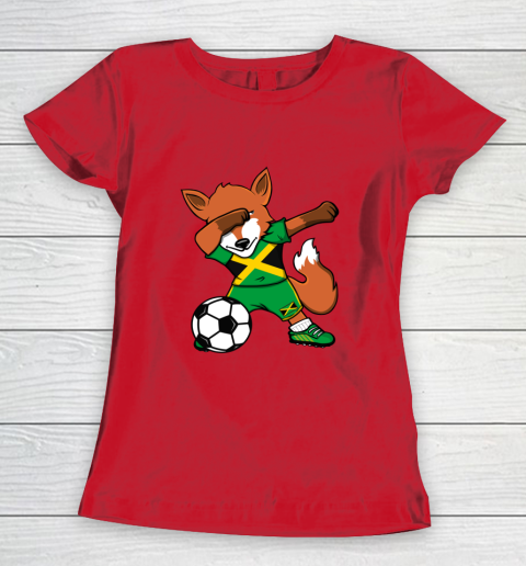Dabbing Fox Jamaica Soccer Fans Jersey Jamaican Football Fan Women's T-Shirt 10