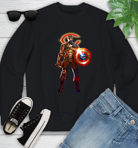 NFL Captain America Marvel Avengers Endgame Football Sports Chicago Bears Youth Sweatshirt 2