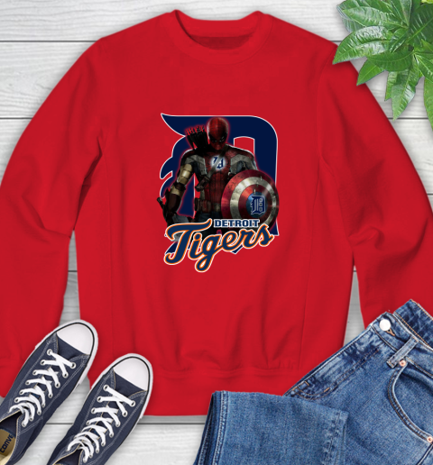 MLB Captain America Thor Spider Man Hawkeye Avengers Endgame Baseball Detroit Tigers Sweatshirt 10