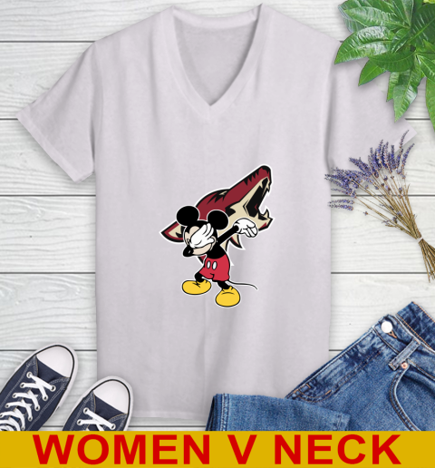 Arizona Coyotes NHL Hockey Dabbing Mickey Disney Sports Women's V-Neck T-Shirt