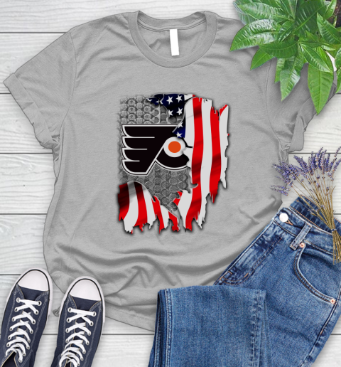 Philadelphia Flyers NHL Hockey American Flag Women's T-Shirt 5