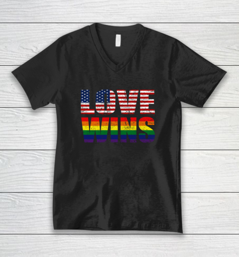 Love Wins USA Flag LGBT V-Neck T-Shirt