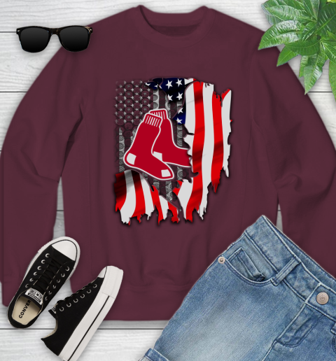Boston Red Sox MLB Baseball American Flag Youth Sweatshirt 4
