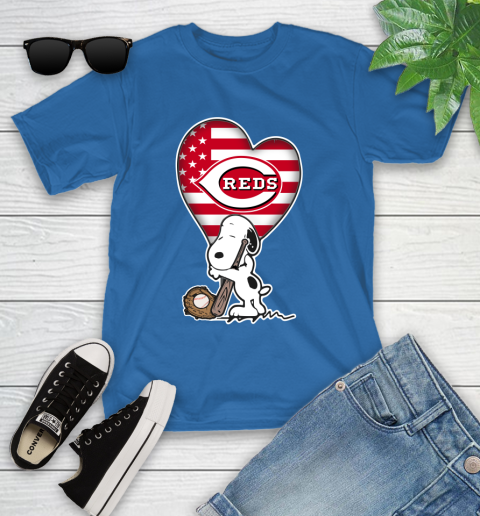 Cincinnati Reds MLB Baseball The Peanuts Movie Adorable Snoopy Youth T-Shirt 9