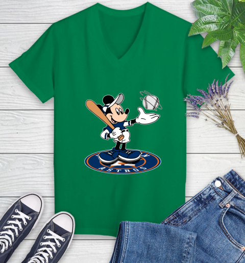 MLB Baseball Houston Astros Cheerful Mickey Disney Shirt Women's V-Neck T-Shirt 5