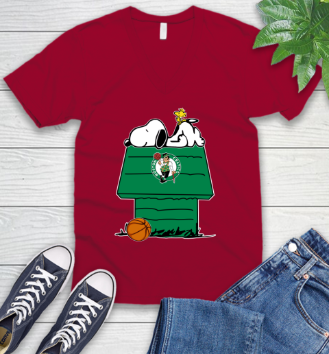 Boston Celtics NBA Basketball Snoopy Woodstock The Peanuts Movie V-Neck T-Shirt 8