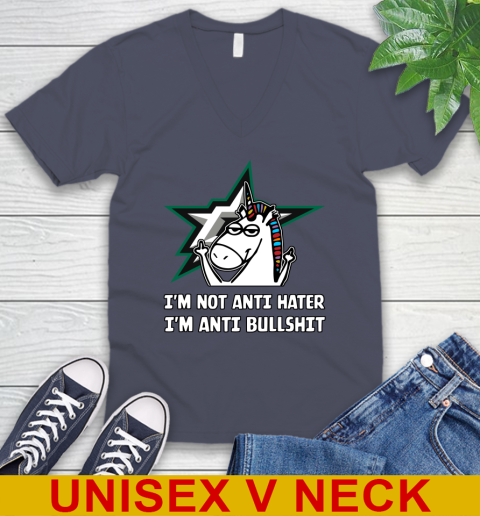 Dallas Stars NHL Hockey Unicorn I'm Not Anti Hater I'm Anti Bullshit V-Neck T-Shirt 8
