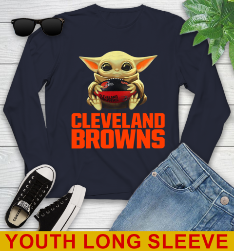 NFL Football Cleveland Browns Baby Yoda Star Wars Shirt Youth Long Sleeve 3