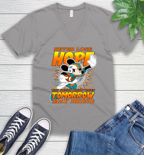 Miami Dolphins NFL Football Mickey Disney Never Lose Hope V-Neck T-Shirt 3
