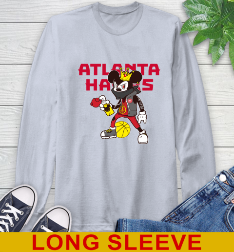 Atlanta Hawks NBA Basketball Mickey Peace Sign Sports Long Sleeve T-Shirt 6
