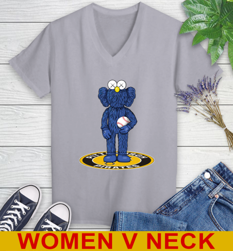 MLB Baseball Pittsburgh Pirates Kaws Bff Blue Figure Shirt Women's V-Neck T-Shirt 5