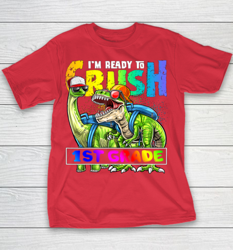 Next Level t shirts I m Ready To Crush 1st Grade T Rex Dino Holding Pencil Back To School Youth T-Shirt 15