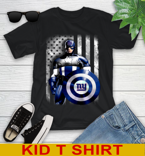 New York Giants NFL Football Captain America Marvel Avengers American Flag Shirt Youth T-Shirt