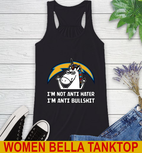Los Angeles Chargers NFL Football Unicorn I'm Not Anti Hater I'm Anti Bullshit Racerback Tank 2
