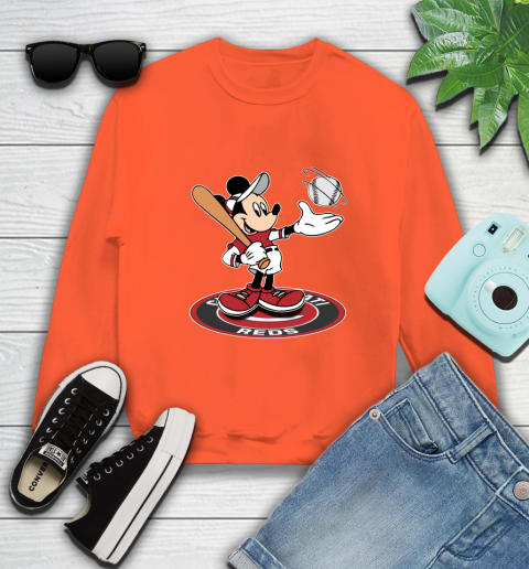 MLB Baseball Cincinnati Reds Cheerful Mickey Disney Shirt Sweatshirt 4