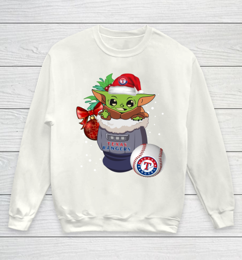 Texas Rangers Christmas Baby Yoda Star Wars Funny Happy MLB Youth Sweatshirt 2
