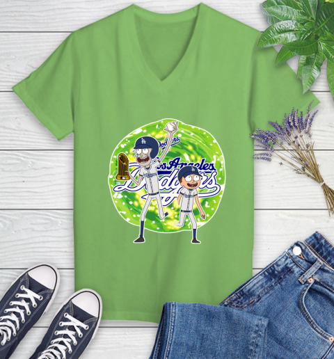 MLB Los Angeles Dodgers Rick And Morty Commissioner's Trophy Baseball Sports Women's V-Neck T-Shirt 11