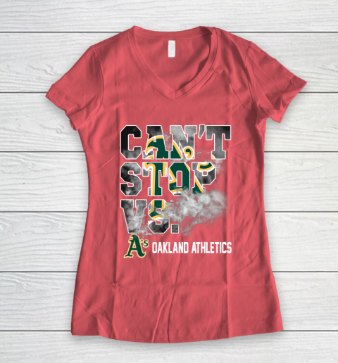 MLB Oakland Athletics Baseball Can't Stop Vs Athletics Women's V-Neck T-Shirt 4