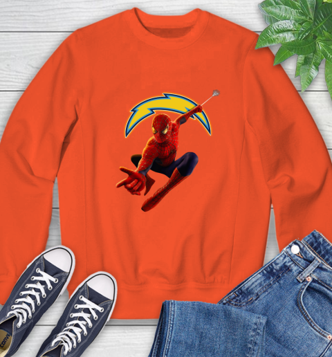 NFL Spider Man Avengers Endgame Football Los Angeles Chargers Sweatshirt 5 NFL Spider Man Avengers Endgame Football Los Angeles Chargers Sweatshirt - Image 5