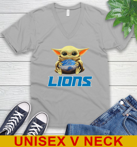 NFL Football Detroit Lions Baby Yoda Star Wars Shirt V-Neck T-Shirt 4