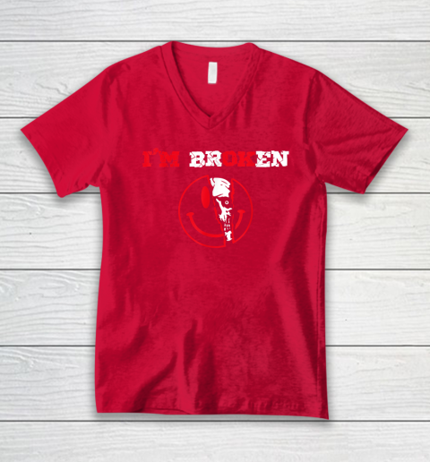 Confused Smile I'm Broken Invisible Illness I'm OK Broken V-Neck T-Shirt 5
