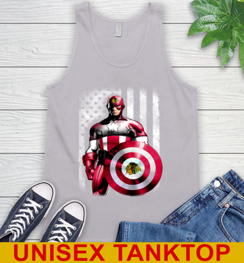 Chicago Blackhawks NHL Hockey Captain America Marvel Avengers American Flag Shirt Tank Top - Image 4