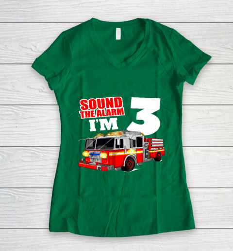 Kids Fire Truck 3rd Birthday T Shirt Boy Firefighter 3 Years Old Women's V-Neck T-Shirt 3