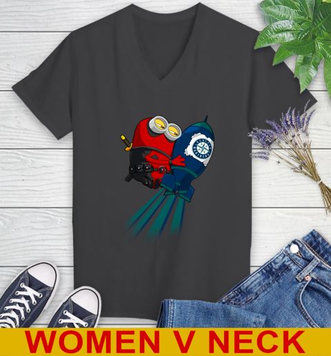 MLB Baseball Seattle Mariners Deadpool Minion Marvel Shirt Women's V-Neck T-Shirt 8
