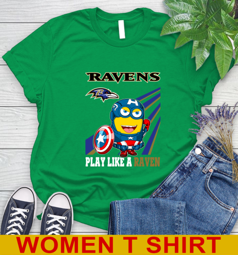 NFL Football Baltimore Ravens Captain America Marvel Avengers Minion Shirt Women's T-Shirt 7