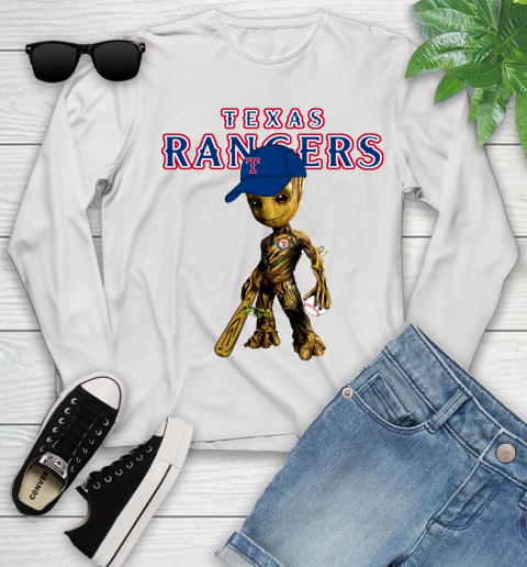 MLB Texas Rangers Groot Guardians Of The Galaxy Baseball Youth Long Sleeve