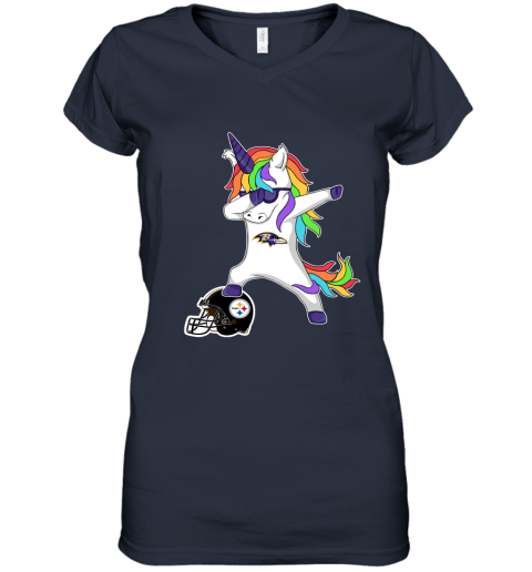 Football Dabbing Unicorn Steps On Helmet Baltimore Ravens Women's V-Neck T-Shirt