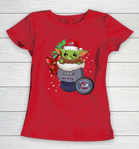 Colorado Avalanche Christmas Baby Yoda Star Wars Funny Happy NHL Women's T-Shirt 10